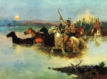 アメリカインディアン Painting - 山脈を越える 1890 年 チャールズ マリオン ラッセル アメリカ インディアン